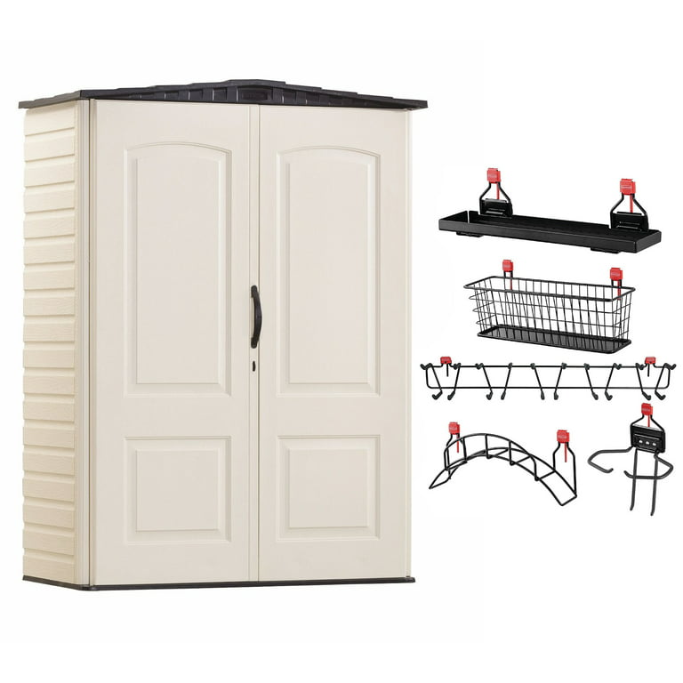 Rubbermaid Vertical 53 Cu.Ft. Outdoor Storage Building Shed & Shelf  Accessories 