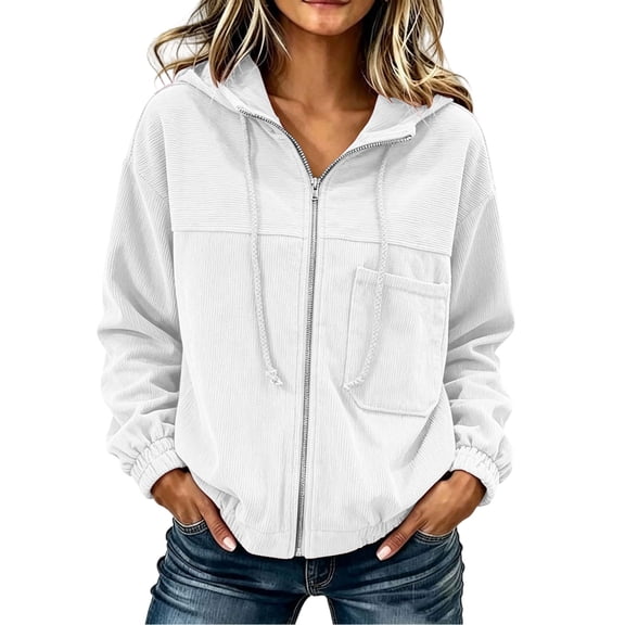 NominalSnug Corduroy Jackets for Women Full Zip up Hoodies Drawstring Hooded Outwear with Pockets Fall Clothes