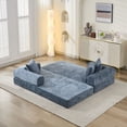 thumbnail image 6 of Folding Mattress Sofa Bed, 79'' Foldable Sleeper Lounge Modular Couch, Sleeper Sofa Couch with Armrest and Pillows, Chenille Floor Sofa Lounge Couch for Living Room Bedroom,Blue, 6 of 14