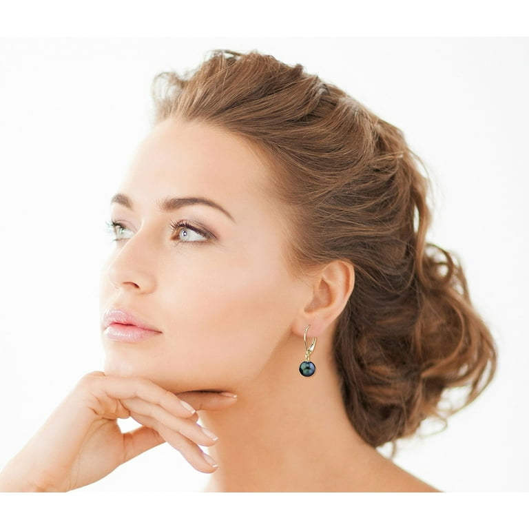 Black pearl leverback earrings deals