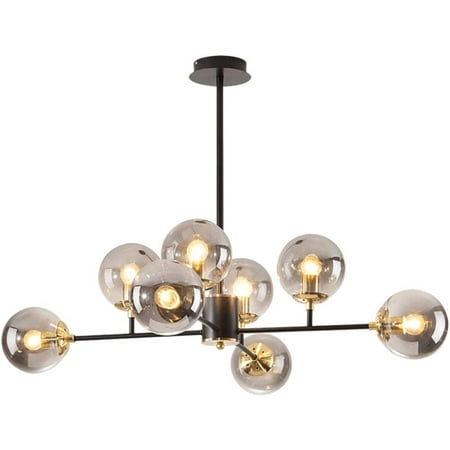 

JSTCL Chandelier Black Finish with Globe Glass Shade Modern Chandelier for Kitchen Island Dining Room Living Room (8-Light)
