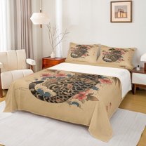 Manfei Bohemian Cat Full Size Sheets,Japanese Style Bed Sheets,Retro Rustic Flowers Sheet Sets For Men Women,Ultra Soft Home Decor,4-Piece