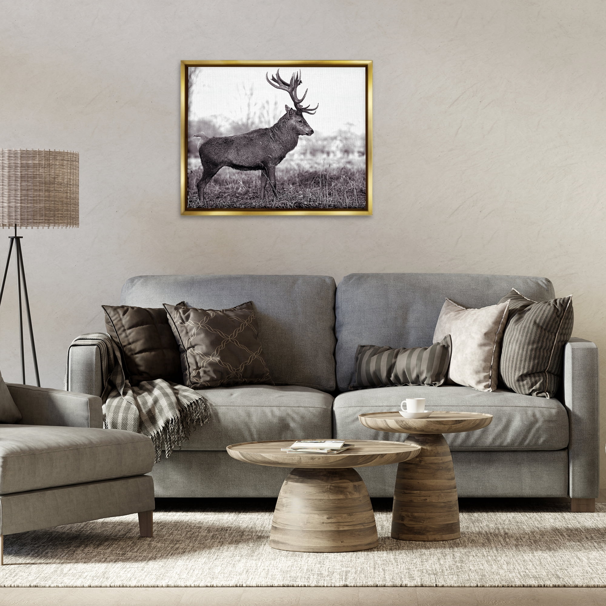 Stupell Industries Elk in Peaceful Forest Animals & Insects Photography Gold Floater Framed Canvas Art Print Wall Art, 31 x 25