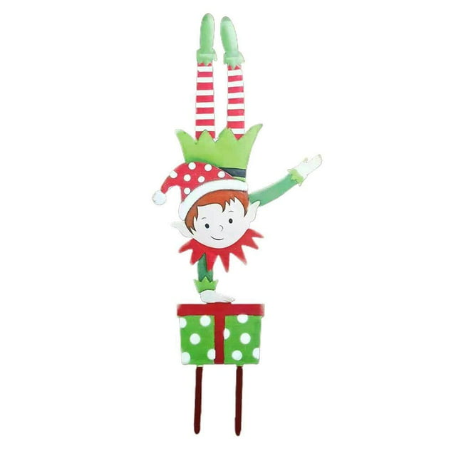 Estaca de jardín de elfo navideño, gnomo de metal navideño, estaca de jardín de hierro forjado, adorno de elfo, letreros de jardín, decoración para exteriores, decoración navideña