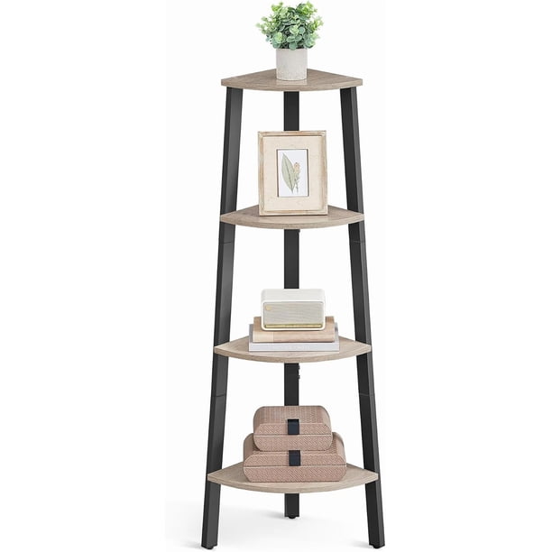 VASAGLE ULLS034M01 - Soporte de Esquina de 4 Niveles, Estante de Escalera Industrial, Soporte para Plantas para Sala de Estar, Oficina, Cocina, Gris y Negro