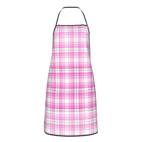 XMXY Chef Aprons with Pockets for Women Men, Plaid Pink Design Waterproof Cooking Kitchen Aprons, 28.3 x 20.4 inches