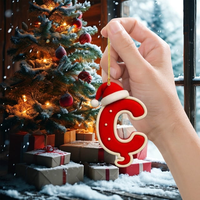 HHBEAUTY Christmas Ornaments for Tree Decorations, 26 Letter Decorative Hanging Christmas Alphabet Letters DIY Craft Ornaments for Christmas Tree, 2D Acrylic Christmas Tree Hanging Decor