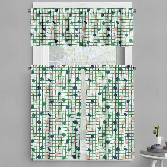 Ambesonne Autumn Valance & Curtain, Leaves Checkered Back Art, 55"x30", Forest Green and Night Blue