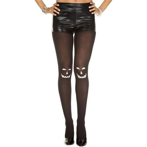 Music Legs Women's Women's 37282-BLACK-WHITE Jack-O Lantern Silhouette Pantyhose; Black & White 37282-BLACK/WHITE