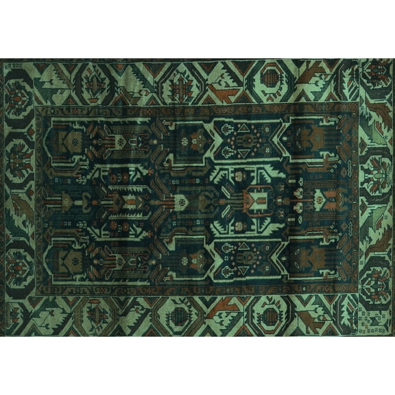 Ahgly Company Machine Washable Indoor Rectangle Persian Turquoise Blue Traditional Area Rugs, 5' x 7'
