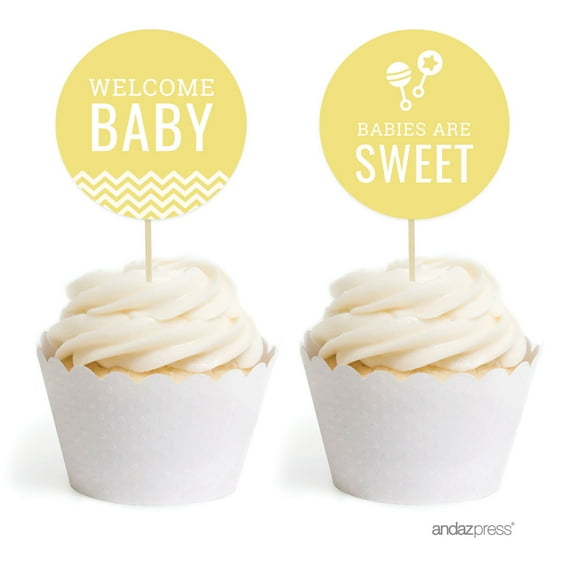 Yellow Chevron Cupcake Topper DIY Party Favors Kit, 20-Pack