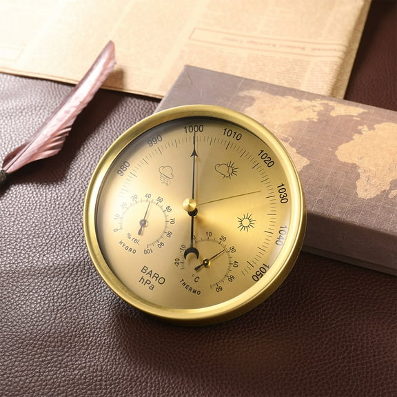 FRCOLOR Precision Aneroid 3 in 1 Barometer Weather Station Barometer Thermometer Hygrometer for Indoor and Outdoor Use with Stainless Steel Frame (Yellow)