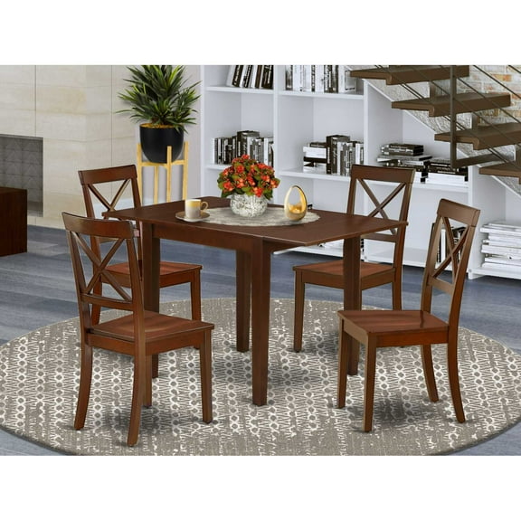 East West Furniture Dining Room Set Mahogany, NDBO5-MAH-W
