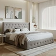 thumbnail image 4 of Amolife King Size Upholstered Lift up Storage Platform Bed Frame with Fabric Button Tufted Wingback Headboard, Beige, 4 of 13