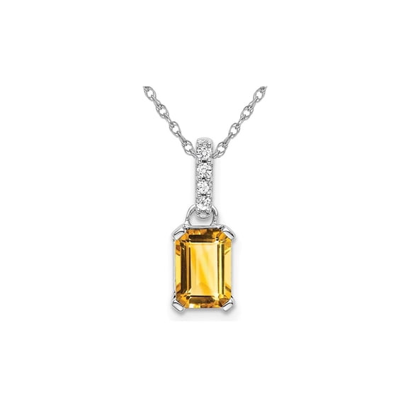 1.00 Carat (Ctw) Emerald-Cut Citrine Pendant Necklace in 10K White Gold with Chain