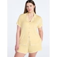 thumbnail image 2 of Joyspun Women’s Notch Top and Boxer Shorts Pajama Set with Blanket Stitching, 2-Piece, Sizes XS-3X, 2 of 6