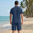 thumbnail image 5 of SOOMLON Mens Beach Outfits Sets Big and Tall Short Sleeve Collared Shirts Drawstring Shorts Lightweight Two Piece Sets, 5 of 8