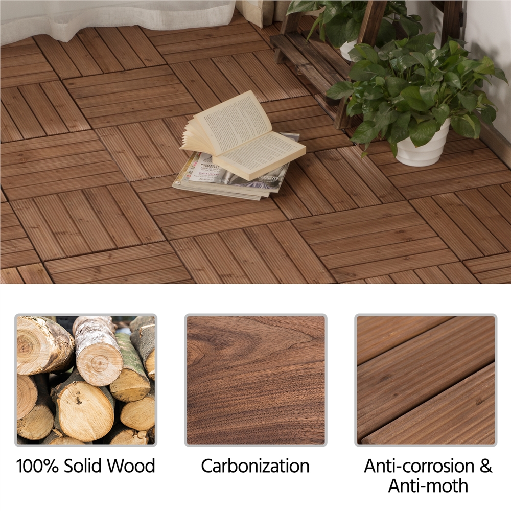 Easyfashion 12" x 12" Interlocking Wooden Floor Tiles, Outdoor and Indoor, 27 pieces, Brown - image 2 of 8