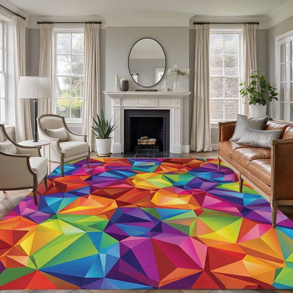 Rectangle Area Rugs 6 x 9 Ft, Colorful Geometric Non-Slip Residential Carpet, Modern Rainbow Ombre Abstract Art Indoor Crawling Mats Runner Rugs for Living Room/Dining Room/Bedroom