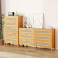 thumbnail image 7 of DWVO 47" Tall Natural Rattan 5 Drawer Dresser, Boho Dresser Chest of Drawers with Golden Handles, Wood Dresser Storage Cabinet for Hallway, Entryway, Hold up to 300lbs, Oak, 7 of 7