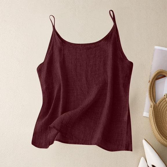 Heisall Women's Scoop Neck Linen Blend Camisole Top Casual Loose Fit Lightweight Summer Blouses
