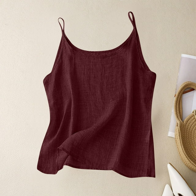 Hauts pour Femmes, Camisole en Lin Couleur Unie, Cadeaux de Vacances, XXXXXL