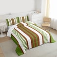 thumbnail image 3 of Homewish Lines Stripes Artwork Queen Comforter Set,Geometric Stripes Bedding Sets,Green Beige Brown Bedding Comforter Set For Adult,Luxury Bedroom Decor Reversible,3 Pieces, 3 of 8