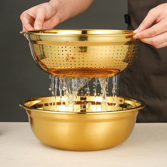 WRISTBIQUE 1Set Golden Stainless Steel Mesh and Bowl Set for Kitchen Straining