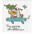 thumbnail image 3 of Ambesonne Christmas Shower Curtain, Dog in Vintage Car, 69"Wx84"L, White Multicolor, 3 of 3