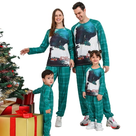 

URMAGIC Family Matching Pajamas Set Green Plaid Christmas Nightmare Sleepwear
