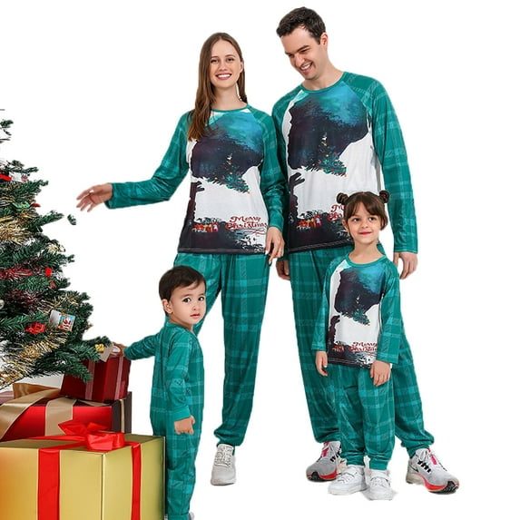 URMAGIC URMAGIC Family Matching Pajamas Set Green Plaid Christmas Nightmare Sleepwear