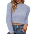 thumbnail image 2 of Qertyioot Pull pour Printemps 2024 Chemise Unie pour Femmes Manches Longues Col Rond, 2 of 6