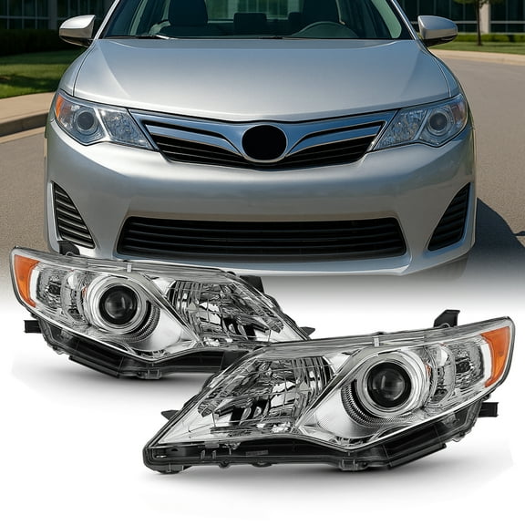 AKKON - Projector [Halogen Type] Fits 2012 2013 2014 Toyota Camry Chrome Headlights Driver Left Passenger Right Pair