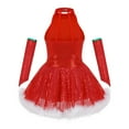 thumbnail image 5 of Aislor Girls Christmas Party Dance Snowman Shiny Sequins Figure Skating Ballet Dress with Oversleeves Red 14, 5 of 7