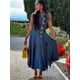 thumbnail image 5 of Vestido vaquero Sexy para mujer, prenda transparente sin mangas, solapa de botonadura única, abertura lateral, largo, a la moda, con bolsillo, 2024, 5 of 5