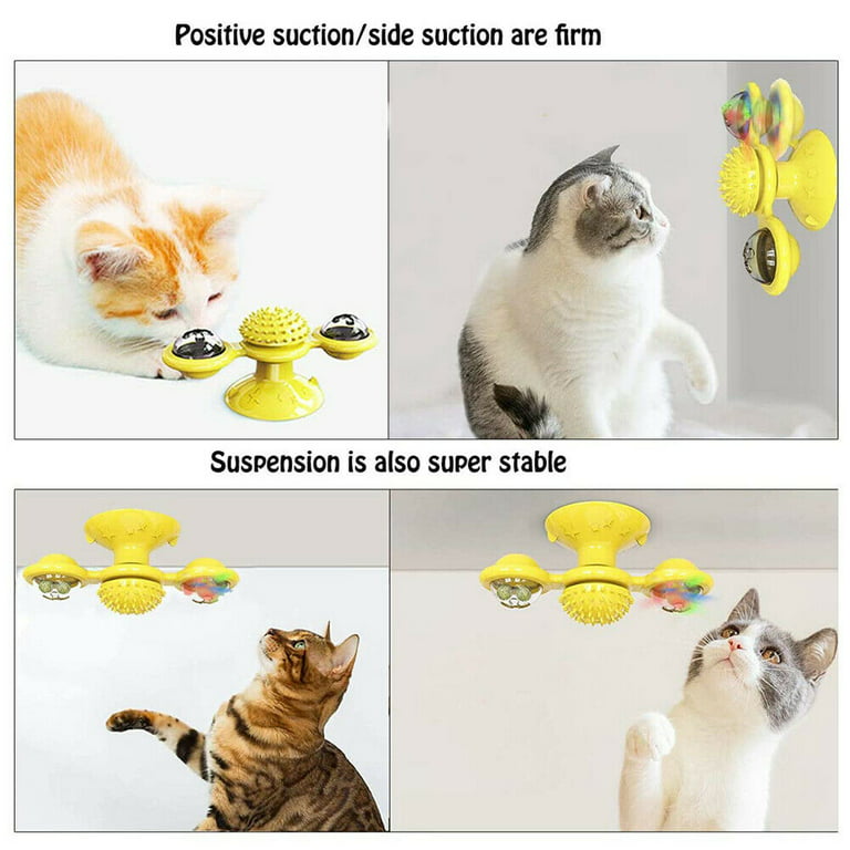Windmill Cat Toy with Suction Cup, Interactive Cat Toys for Indoor Cats, Cat  Self Cleaning Toothbrush Toy, Blue 