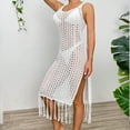 thumbnail image 6 of Brilliant Beach Cover up Womens Bathing Suit Crochet Cover Ups Bikini Swimsuit Loose Tassels Coverup Sexy Dress Sleeveless Tank Hollow Out(White,One size), 6 of 7