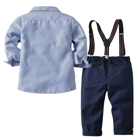 

Honeeladyy Winter Coats Newborn Clothes Autumn Winter Boys Stripe Long Sleeve Suspender Trousers Set Boys Sling Gentleman Clothes Suit Dark Blue Clearance under 10$