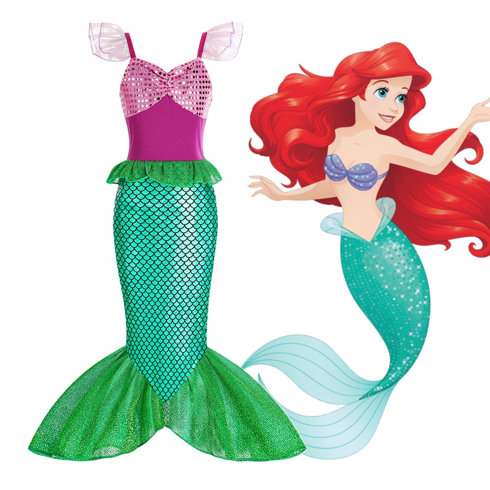 Little Girls Mermaid Ariel Costume Princess Dress Up Cosplay Party For