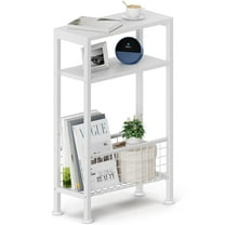 Karii Narrow Side Table, Skinny End Table for Small Spaces with Storage, 3-Tier Slim Wooden Bedside Nightstand Thin Couch Table for Living Room Bedroom Office Dorm Kitchen Bathroom (White)