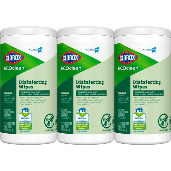 CloroxPro Clorox EcoClean Disinfecting Wipes 75 Wipes/Container 3/Pack (60787)