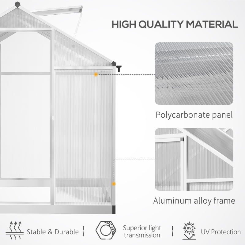 Alvantor Clear 8' L x6' W x6.4' H Walk-in Polycarbonate Greenhouse with Roof Vent & Rain Gutter