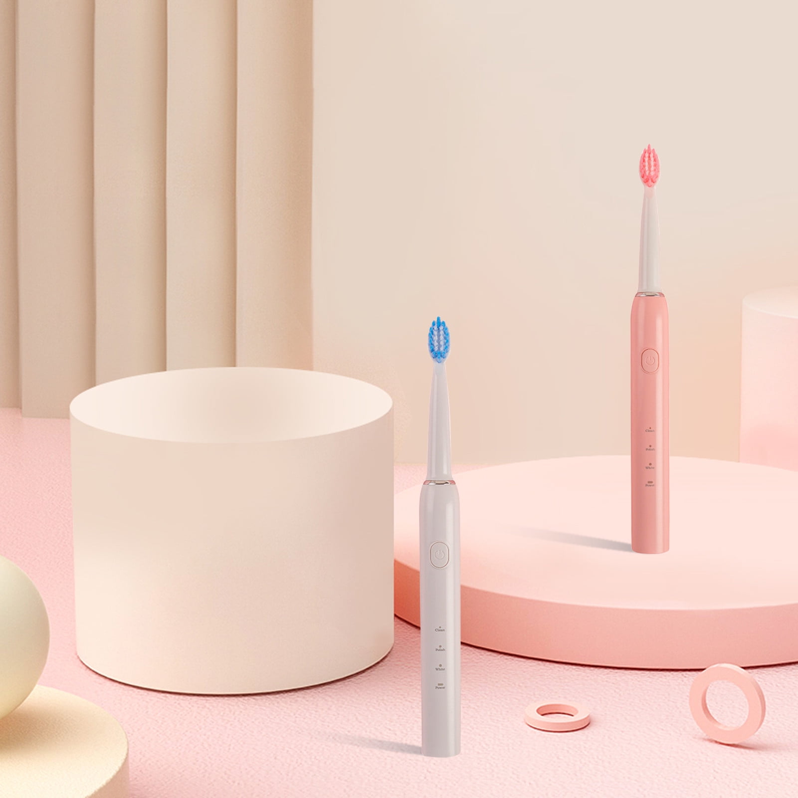 Wovilon Portable Toothbrush Toothes Brush For Adults With 8 Replacement Whitening Cleaning Electronic Families Couples White