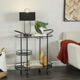 thumbnail image 2 of DecMode 31" x 33" Black Metal Rolling 2 Black Shelves and 1 Clear Shelf Bar Cart with Handles, 1-Piece, 2 of 9