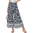 thumbnail image 2 of Women'S Wide Leg Palazzo Pants Elastic High Waisted Casual Flowy Beach Pants with Pockets Navy Blue L, 2 of 6