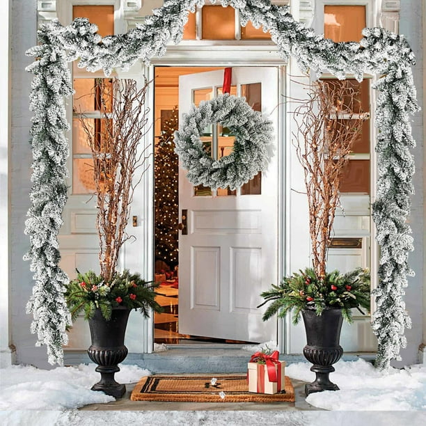 Guirnalda navideña de ratán blanco de plástico de 180 cm. Decoración interior duradera para colgar fácilmente en la repisa de la chimenea y las barandillas de NCHKUN