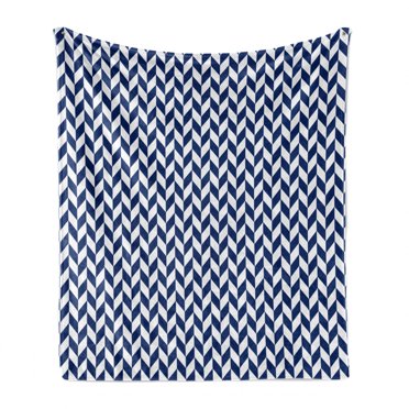 Herringbone Soft Flannel Fleece Blanket, Diagonal Style Repeating Pattern Composition of Repeatable Rhombuses, Cozy Plush for Indoor and Outdoor Use, 50" x 70", White and Night Blue, by Ambesonne