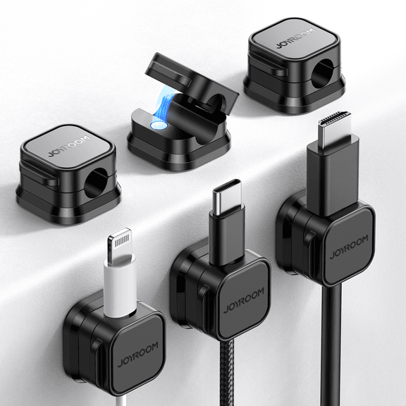 JOYROOM 6 Pack Magnetic Cable Clips Cord Holder, Under Desk Cable Management Organizer, Black
