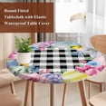 thumbnail image 5 of Round Table Cover 45-54 Inch Easter Eggs Waterproof Reusable Table Cloth Round Fitted Vinyl Tablecloth with Elastic Edged for Parties Outdoors, Spring Floral Berry Leaves Botanical Black Plaid, 5 of 6