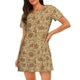 thumbnail image 1 of Fotbe Brown Flowers Bata de Dormir para Mujer con Estampado, Camisón de Algodón de Manga Corta, Ropa de Dormir Casual, 1 of 6